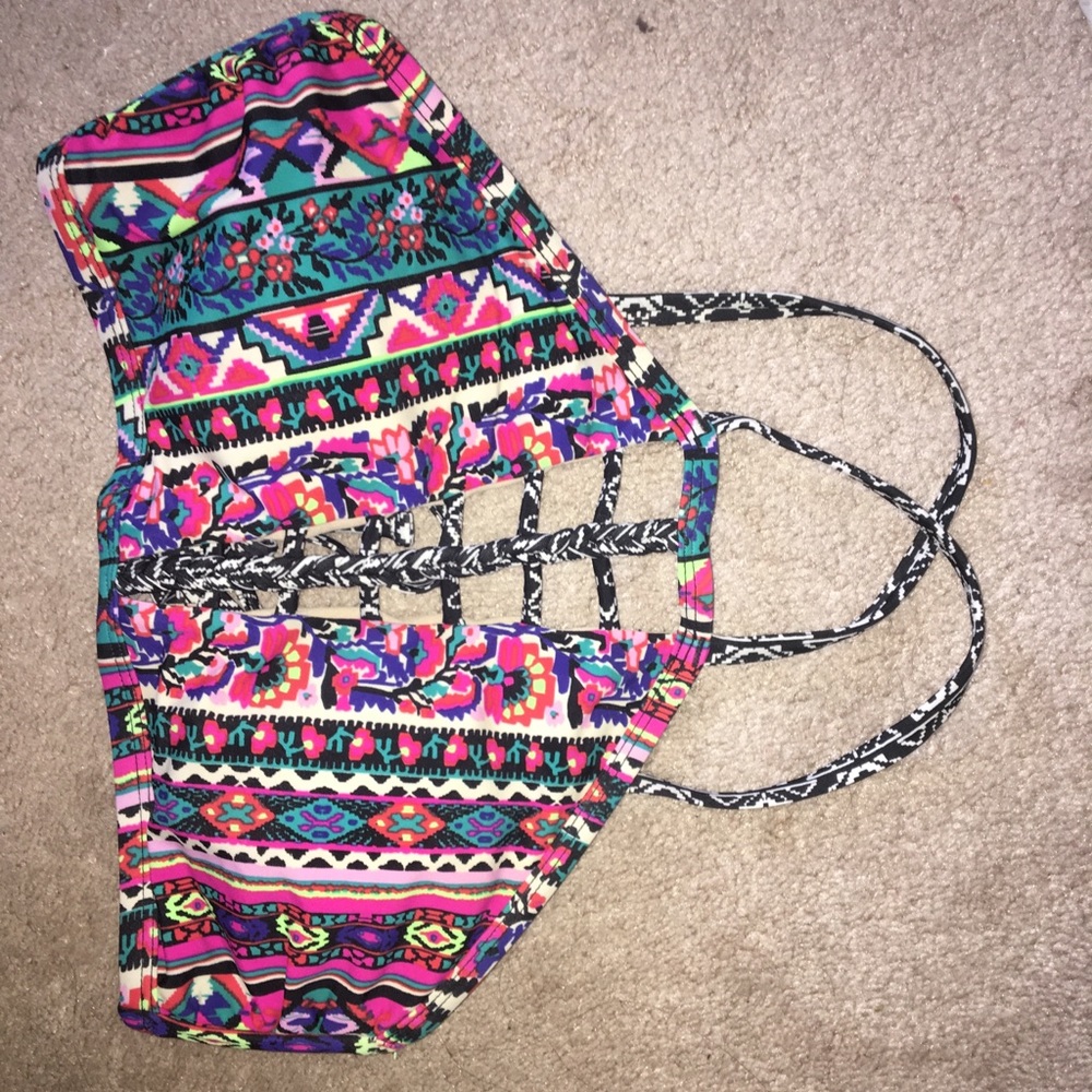 Colorful lace up bikini top